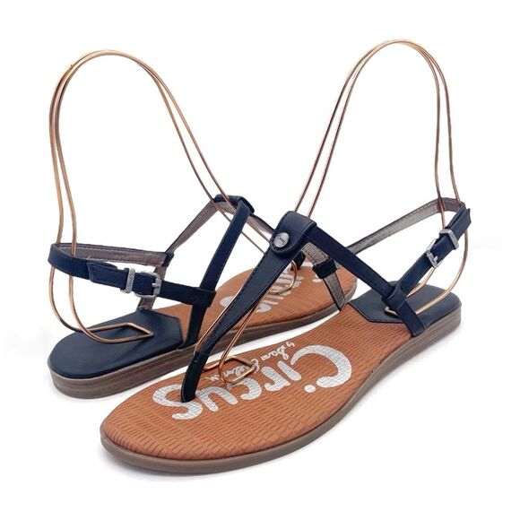 Circus Sam Edelman Cayden T Strap Thong Sandal Black Faux Leather Women’s Size 8 - Picture 4 of 16